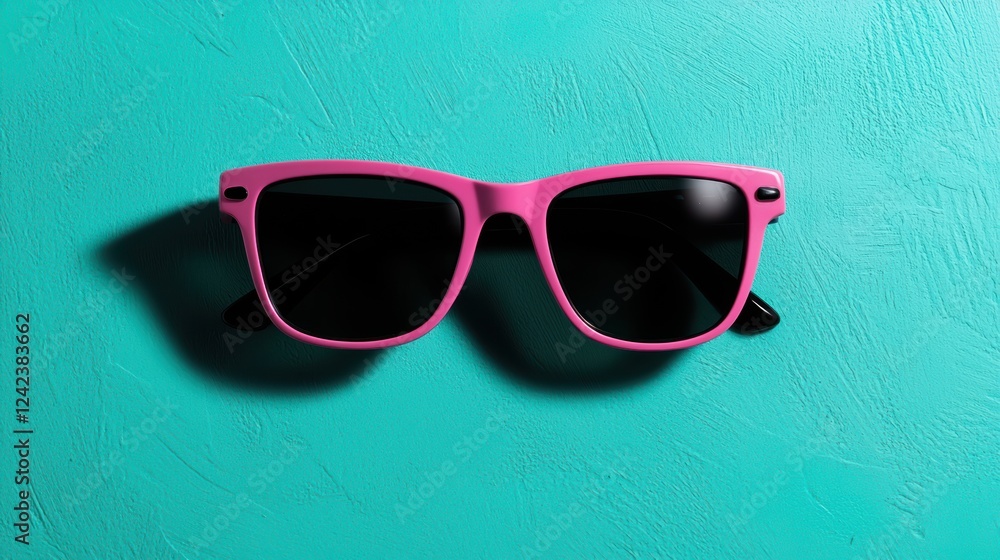 Pink sunglasses on a teal background Pink sunglasses on a teal background