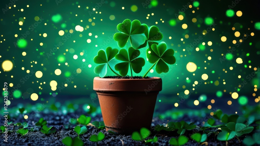 Green plant with three leaves in a pot Green plant with three leaves in a pot