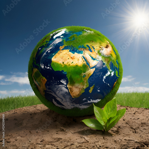 earth day tree on green earth on white isolate background generative AI tools