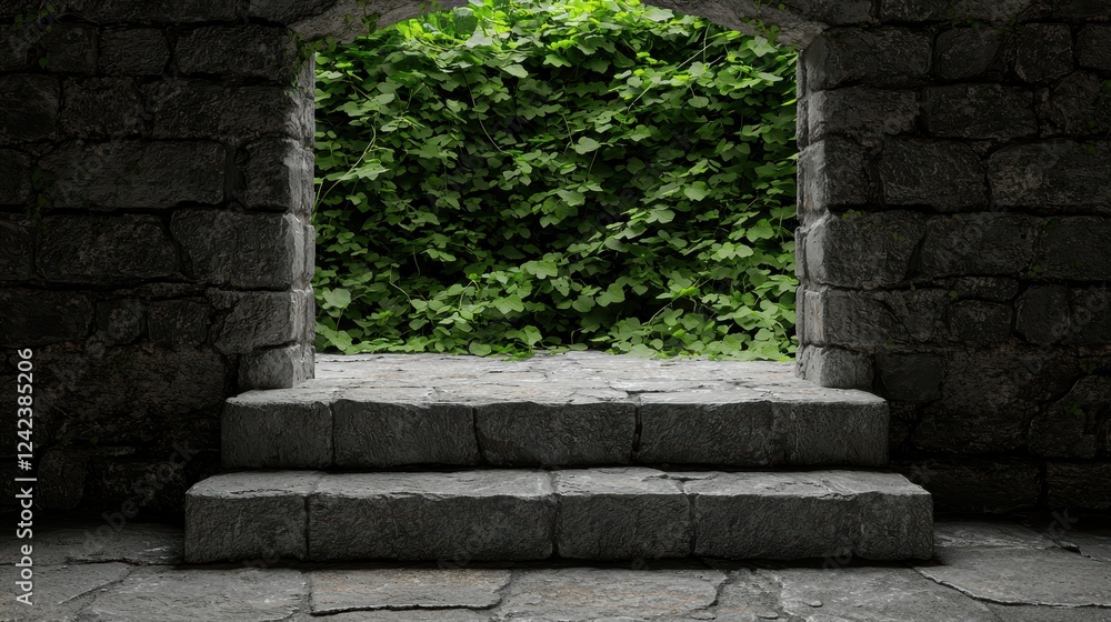 Fototapeta premium Stone steps leading to an overgrown archway