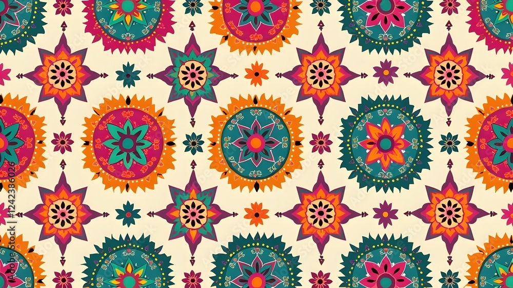 Concentric Paisley Pattern with Triangular Borders in Rich Hues Concentric Paisley Pattern with Triangular Borders in Rich Hues