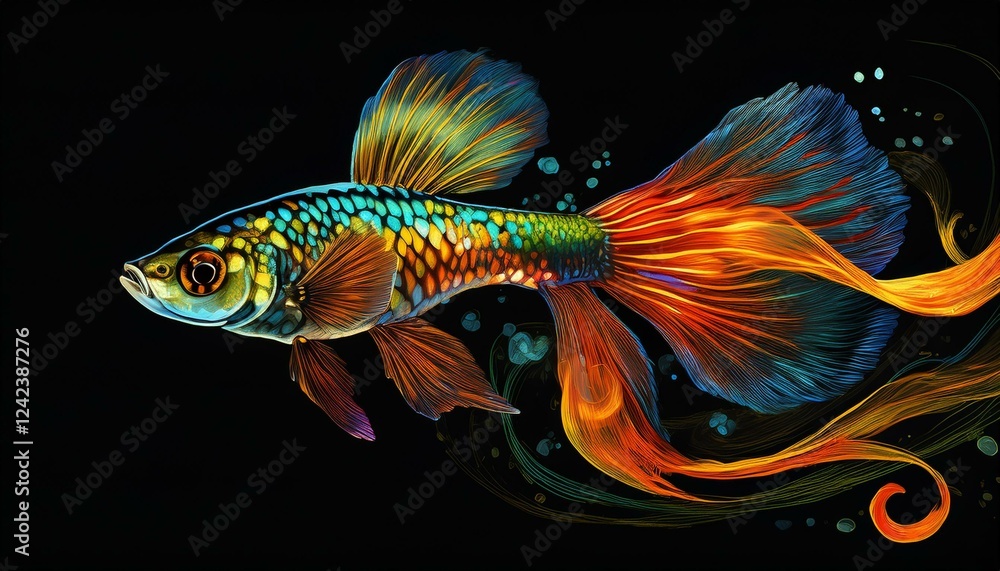 Fototapeta premium Guppy Fish on a black background