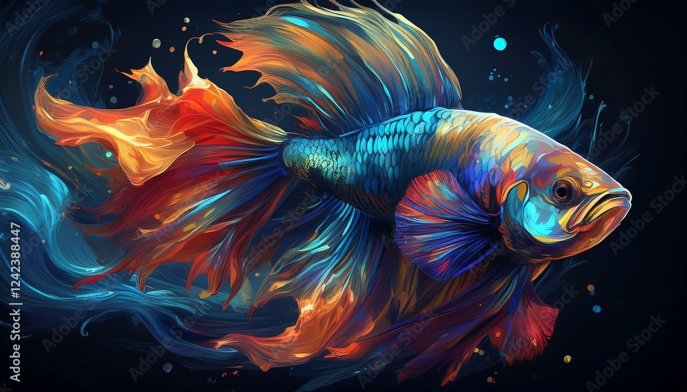Naklejka premium Betta Fish on a black background