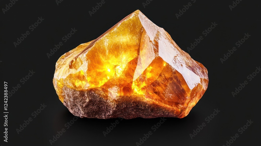 Luminous Amber Gemstone on Black Background Luminous Amber Gemstone on Black Background