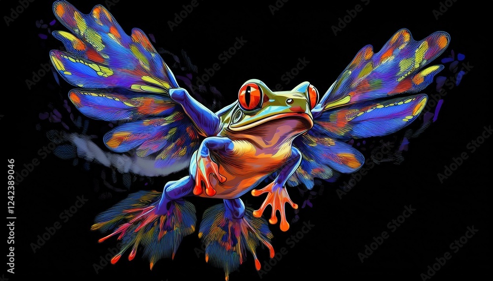 Obraz premium Flying Frog on a black background