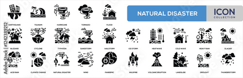 Natural Disaster Black Glyph Icon Collection