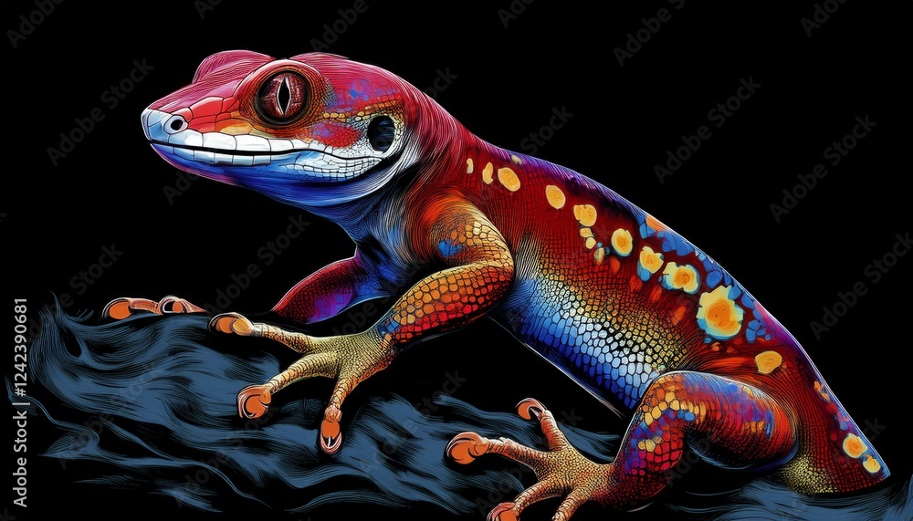 Naklejka premium Gecko on a black background