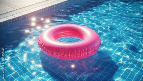 Swim Ring Floating in Swimming Pool.
