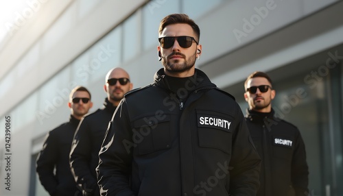 Security Team Stands Guard Outside Modern Building
