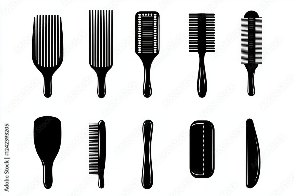 Elegant Set of Hair Styling Tools Silhouette Design Elegant Set of Hair Styling Tools Silhouette Design