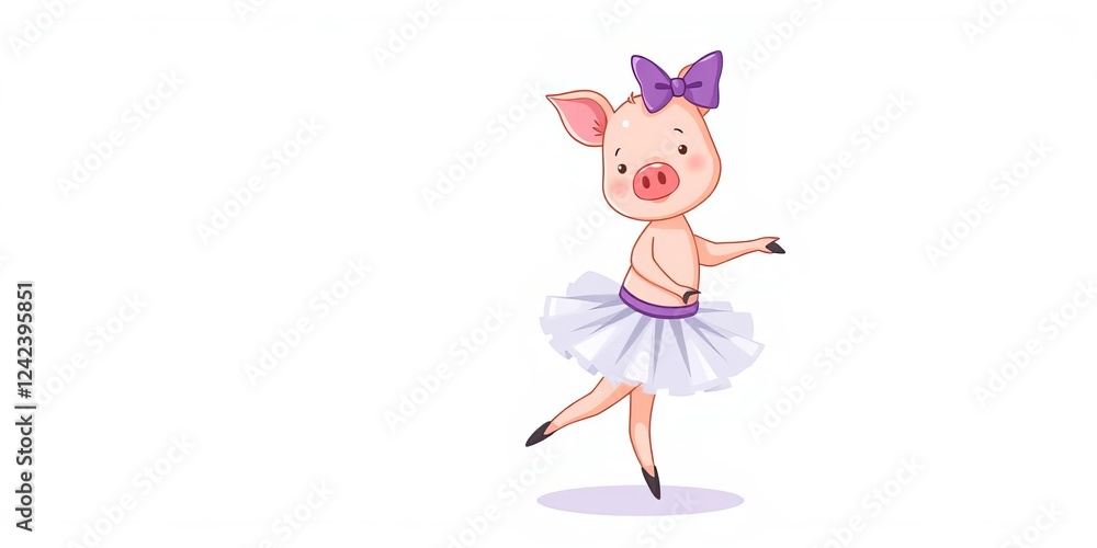 Cute piggy ballerina in a violet tutu dancing gracefully, tutu, white background, cute Cute piggy ballerina in a violet tutu dancing gracefully, tutu, white background, cute