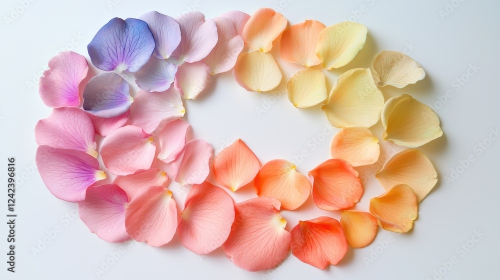 Obraz premium Pastel Flower Petals in Flat Lay Composition on Light Background