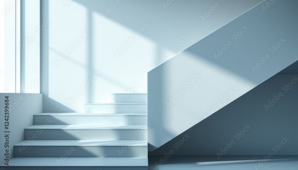 Obraz premium Minimalist sunlit staircase with geometric shadows in modern interior design