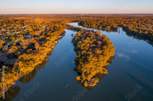 Forested island at the junction of two rivers