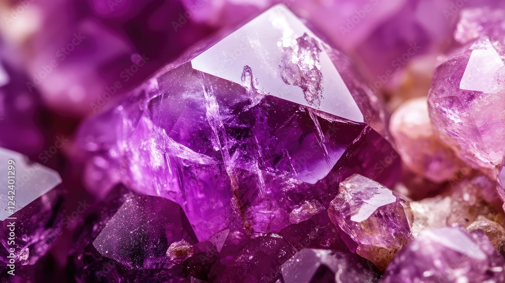 Close-up of Beautiful Amethyst Crystals Highlighting Unique Geometric Shapes and Vibrant Purple Hues Illustrating Nature's Splendor and Geological Wonders Close-up of Beautiful Amethyst Crystals Highlighting Unique Geometric Shapes and Vibrant Purple Hues Illustrating Nature's Splendor and Geological Wonders