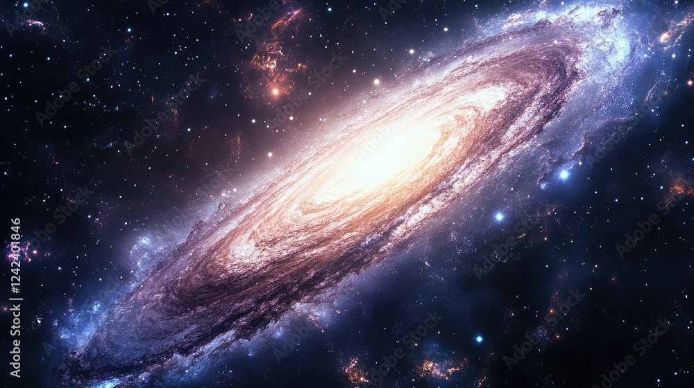 Fototapeta premium Stunning Spiral Galaxy in Deep Space with Vibrant Colors and Bright Luminosity Capturing the Vastness of the Universe in Incredible Detail