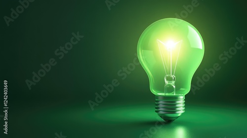 Bright Green Light Bulb on a Dark Green Background with a Soft Glow, Symbolizing Eco-Friendly Energy Solutions and Sustainable Illumination Options for Modern Spaces