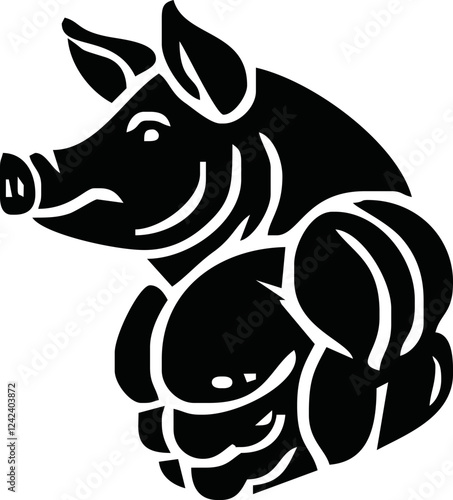 tattoo and t shirt design black and white hand drawn head pig with body muscle vector
