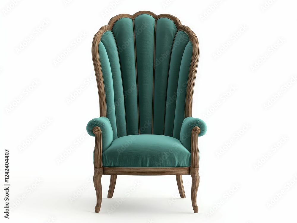 A stylish, high-backed chair with a teal upholstery and intricate wooden frame, perfect for adding elegance to any room. A stylish, high-backed chair with a teal upholstery and intricate wooden frame, perfect for adding elegance to any room.