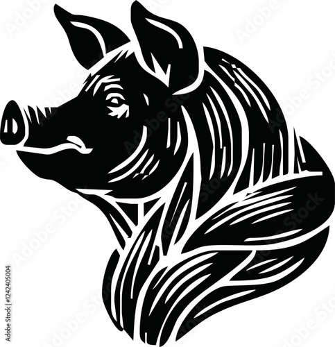 tattoo and t shirt design black and white hand drawn head pig with body muscle vector