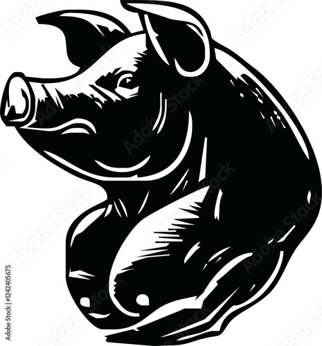tattoo and t shirt design black and white hand drawn head pig with body muscle vector