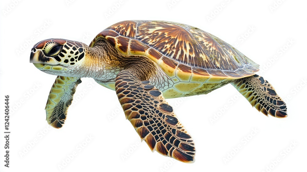 Obraz premium Realistic 3D Render of a Sea Turtle Gliding Gracefully Through the Clear Ocean Waters, Showcasing Its Intricate Shell Patterns and Vibrant Colors