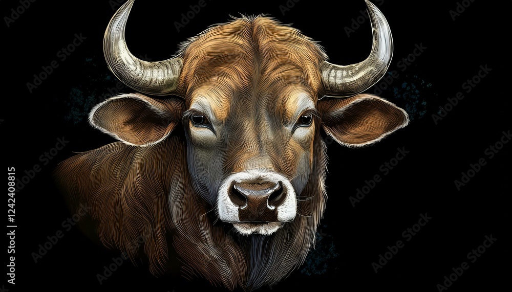 Naklejka premium Banteng on a black background