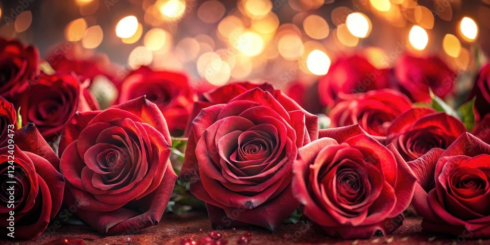 A Romantic Arrangement of Deep Red Roses with a Soft Bokeh Background A Romantic Arrangement of Deep Red Roses with a Soft Bokeh Background