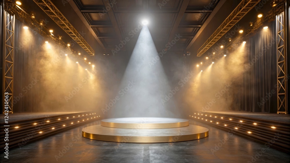 Fototapeta premium Elegant Stage with Dramatic Lighting and Smoke Effect for Performance or Event in 3D