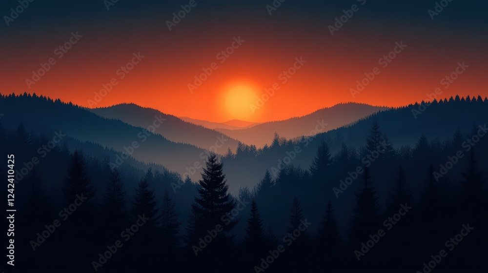 Fototapeta premium Majestic Sunset Over Silhouetted Mountain Range