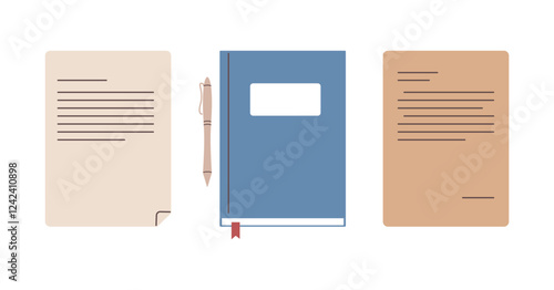 Notepad, paper documents, letters, writing notes illustration, business planner and paperwork