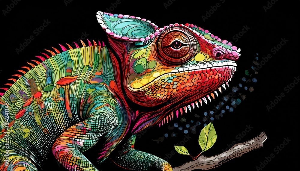 Obraz premium Chameleon on a black background