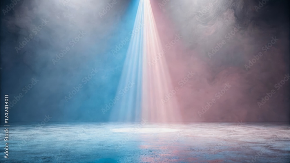 Dramatic Lighting Effect with Colorful Smoke and Soft Reflections on a Wet Floor Surface Dramatic Lighting Effect with Colorful Smoke and Soft Reflections on a Wet Floor Surface
