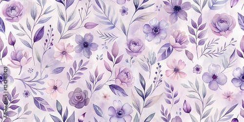 Fototapeta Naklejka Na Ścianę i Meble -  Elegant Lavender Watercolor Floral Pattern Design for Textile and Decor