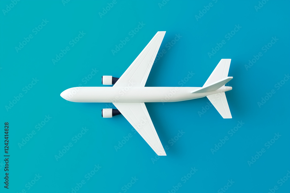 Fototapeta premium Flat lay design of a white plane isolated on a colorful background