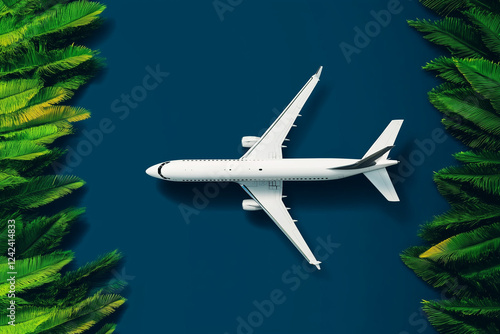 Wallpaper Mural Flat lay design of a white plane isolated on a colorful background Torontodigital.ca