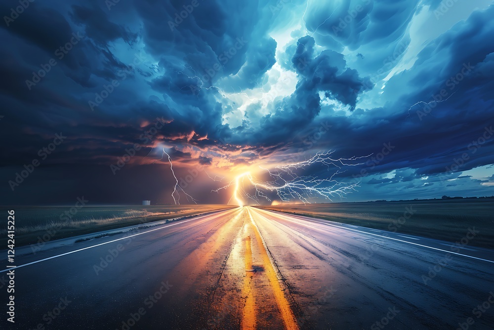 Obraz premium Stormy sky over a road
