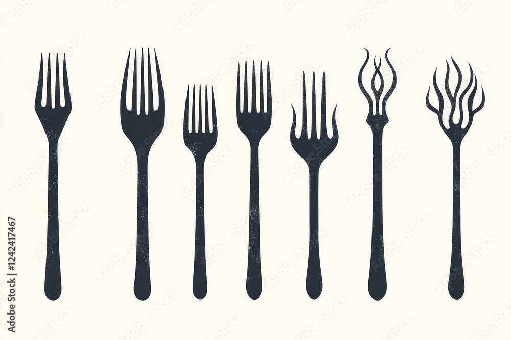 Elegant Black and White Forks and Cutlery Design Art Print Elegant Black and White Forks and Cutlery Design Art Print
