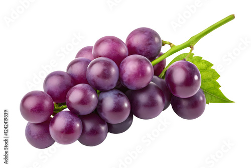 Fresh purple grape bunch with attached green leaf, healthy eating