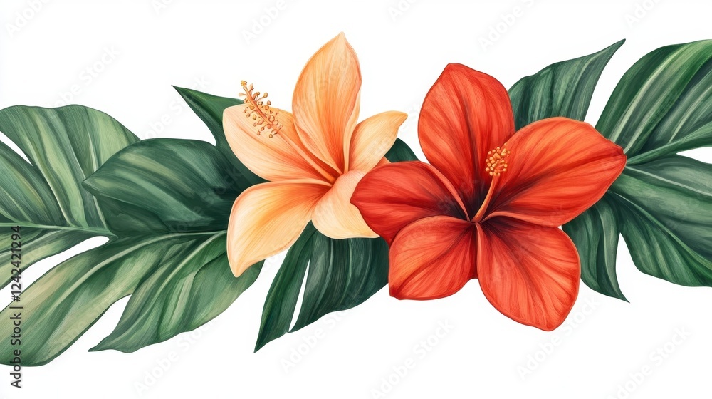 Fototapeta premium Vibrant Floral Arrangement with Orange and Red Hibiscus Flowers