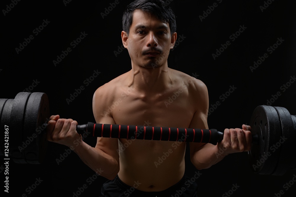 Strong Man Lifting Dumbbell to Improve Health and Build Muscle Strength Strong Man Lifting Dumbbell to Improve Health and Build Muscle Strength