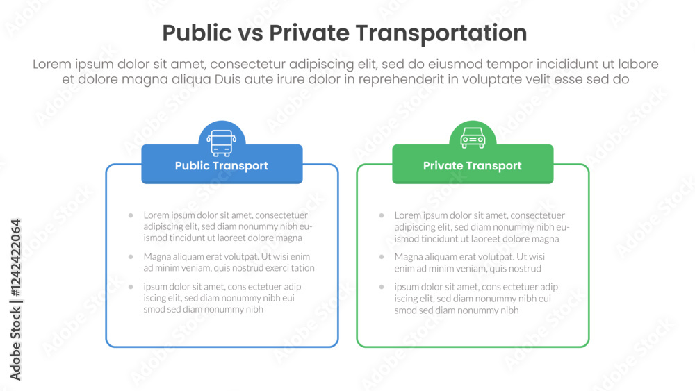 public transport vs personal vehicle comparison concept for infographic template banner with outline box table with two point list information public transport vs personal vehicle comparison concept for infographic template banner with outline box table with two point list information