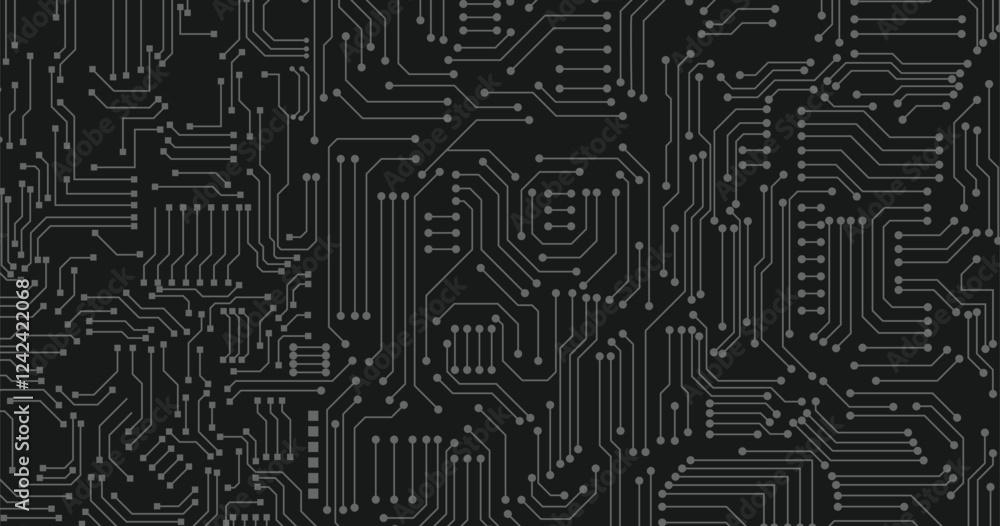 Technical vector seamless pattern with circuit board. Circuit board, technology background. Black and white vector background illustration for web, decor, graphic design Technical vector seamless pattern with circuit board. Circuit board, technology background. Black and white vector background illustration for web, decor, graphic design