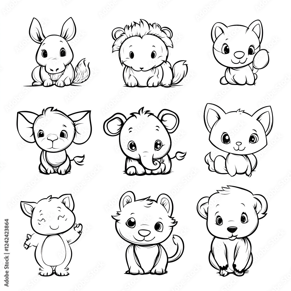 set of funny animals on white set of funny animals on white