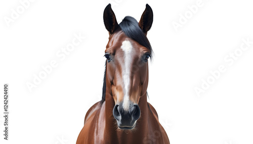 Majestic Brown Horse Facing Forward on Transparent Background
