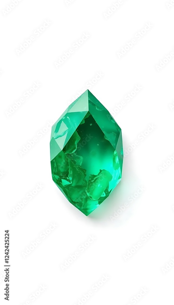 3D Rendering An Emerald Green Crystal A White Background 3D Rendering An Emerald Green Crystal A White Background