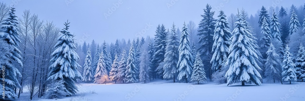 Winter wonderland scene of a white forest covered in snow with a festive Christmas background, seasonal, winter magic, serene Winter wonderland scene of a white forest covered in snow with a festive Christmas background, seasonal, winter magic, serene