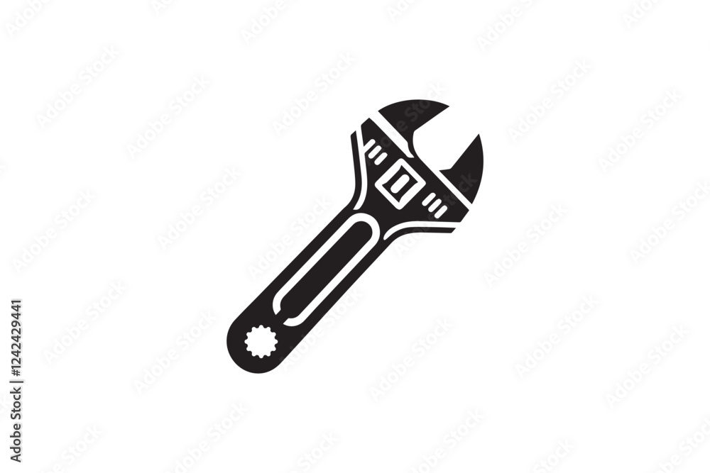 Adjustable wrench vector silhouette isolated in white background Adjustable wrench vector silhouette isolated in white background