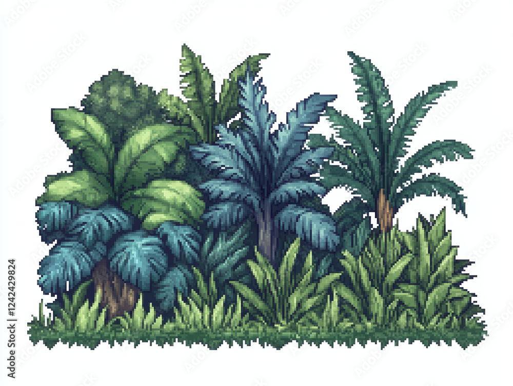 Fototapeta premium Pixel Art Jungle Plants Background