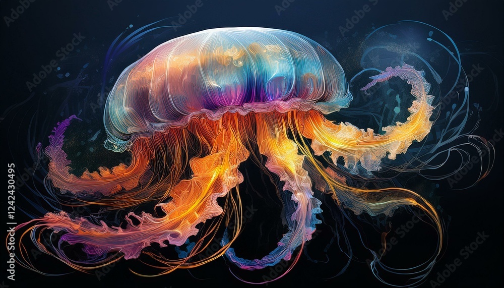 Fototapeta premium Jellyfish on a black background